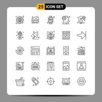 Mobile Interface Line Set of 25 Pictograms of solution bulb smart wrist thinking head Editable Vector Design Elements