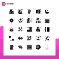 25 Thematic Vector Solid Glyphs and Editable Symbols of cresent setting business plant environment Editable Vector Design Elements