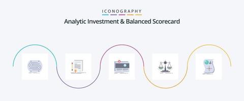 Analytic Investment And Balanced Scorecard Flat 5 Icon Pack Including justice. balance. degree. website. fundraising vector