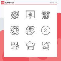 Pack of 9 Modern Outlines Signs and Symbols for Web Print Media such as appraisal outline error lifeguard essentials Editable Vector Design Elements