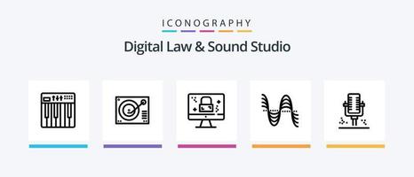 Digital Law And Sound Studio Line 5 Icon Pack Including multimedia. audio. music. amplifier. mp sample. Creative Icons Design vector