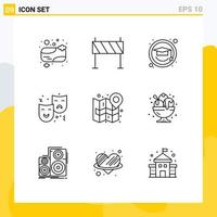 Set of 9 Modern UI Icons Symbols Signs for city circus road expression mask Editable Vector Design Elements