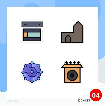 Pack of 4 creative Filledline Flat Colors of design medieval web castle building computing share Editable Vector Design Elements
