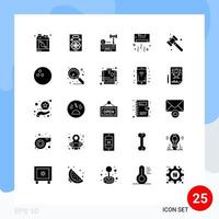 Set of 25 Commercial Solid Glyphs pack for construction summer digital cool air Editable Vector Design Elements