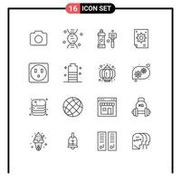 Group of 16 Outlines Signs and Symbols for socket development cleaning creative collective Editable Vector Design Elements