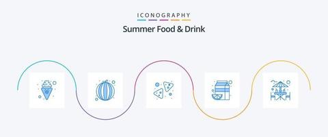 verano comida y bebida azul 5 5 icono paquete incluso alcohol. naranja. papas fritas. jugo. bebida vector