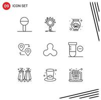 9 Universal Outlines Set for Web and Mobile Applications blockchain travel setting pointer location Editable Vector Design Elements