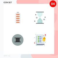 Pack of 4 creative Flat Icons of accumulator ancient energy timer symbols Editable Vector Design Elements