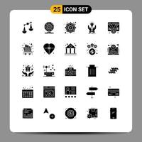 Group of 25 Solid Glyphs Signs and Symbols for badge share flower creative idea Editable Vector Design Elements