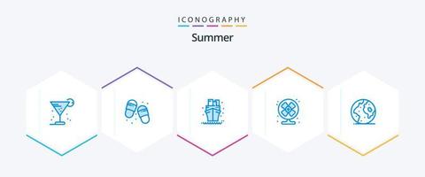 Summer 25 Blue icon pack including earth. fan. slippers. conditioner. summer vector