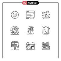 9 Universal Outlines Set for Web and Mobile Applications video movie web media hitting Editable Vector Design Elements