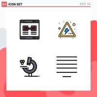 Set of 4 Modern UI Icons Symbols Signs for internet microscope valentine danger align Editable Vector Design Elements