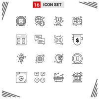 Mobile Interface Outline Set of 16 Pictograms of user grid reward communication business Editable Vector Design Elements