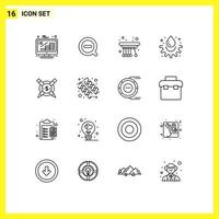 16 Universal Outlines Set for Web and Mobile Applications paid drop delete water school Editable Vector Design Elements