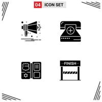 4 Universal Solid Glyphs Set for Web and Mobile Applications announcement book notification fitness american Editable Vector Design Elements