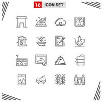 Universal Icon Symbols Group of 16 Modern Outlines of lotus clipboard cloud hock synchronization Editable Vector Design Elements