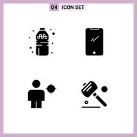 Pack of 4 creative Solid Glyphs of bottle body phone android location Editable Vector Design Elements