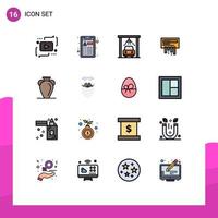 Pack of 16 creative Flat Color Filled Lines of history culture car radio router Editable Creative Vector Design Elements