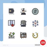 Pack of 9 Modern Filledline Flat Colors Signs and Symbols for Web Print Media such as book delete wifi clear finance Editable Vector Design Elements