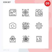 9 Universal Outlines Set for Web and Mobile Applications ui refresh model camera photography Editable Vector Design Elements