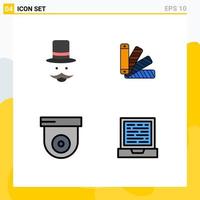 Set of 4 Modern UI Icons Symbols Signs for moustache camera hat pallete security Editable Vector Design Elements