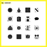 Set of 16 Vector Solid Glyphs on Grid for business up right control right go Editable Vector Design Elements