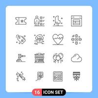 Mobile Interface Outline Set of 16 Pictograms of medical web food site design Editable Vector Design Elements