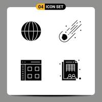 Set of 4 Vector Solid Glyphs on Grid for earth app internet meteor interface Editable Vector Design Elements