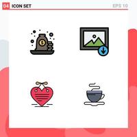 Pack of 4 Modern Filledline Flat Colors Signs and Symbols for Web Print Media such as loan hanging heart bag image love letter Editable Vector Design Elements