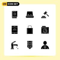 Modern Set of 9 Solid Glyphs Pictograph of image security judge protect key Editable Vector Design Elements