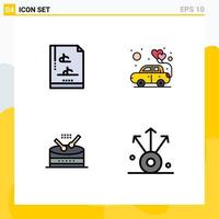 4 User Interface Filledline Flat Color Pack of modern Signs and Symbols of file document music car romance connection Editable Vector Design Elements