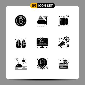 pictograma conjunto de 9 9 sencillo sólido glifos de engranaje codificación vegetal computadora navegar editable vector diseño elementos
