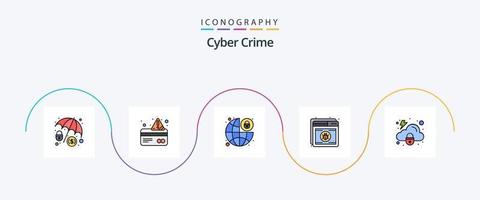 Cyber Crime Line Filled Flat 5 Icon Pack Including web. shield. global protection. protection. vector