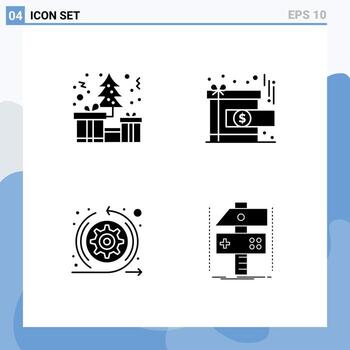 conjunto de 4 4 vector sólido glifos en cuadrícula para árbol flechas presente presente pique editable vector diseño elementos