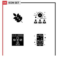 Pack of 4 Modern Solid Glyphs Signs and Symbols for Web Print Media such as ecology coding plant meeting time development Editable Vector Design Elements