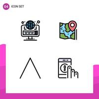 4 Universal Filledline Flat Color Signs Symbols of browser arrow web location up Editable Vector Design Elements