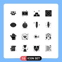 User Interface Pack of 16 Basic Solid Glyphs of science eye gold biology photo Editable Vector Design Elements