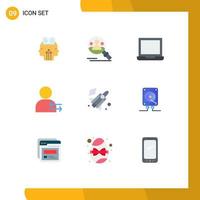 Set of 9 Vector Flat Colors on Grid for fly left computer arrow setting Editable Vector Design Elements