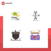 Universal Icon Symbols Group of 4 Modern Flat Icons of thanks day acorn thanksgiving develop flora Editable Vector Design Elements