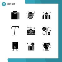 Group of 9 Modern Solid Glyphs Set for wifi internet asia image italic Editable Vector Design Elements