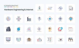 25 hardware Ingenieria y Internet plano color icono paquete vector