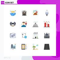16 Flat Color concept for Websites Mobile and Apps gym dumbbell flag lightning charge Editable Pack of Creative Vector Design Elements