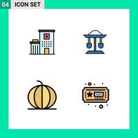 Pack of 4 creative Filledline Flat Colors of hospital nature medical law pumpkin Editable Vector Design Elements