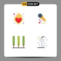 4 Universal Flat Icon Signs Symbols of fire cypress romance love tree Editable Vector Design Elements