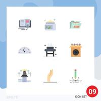 9 User Interface Flat Color Pack of modern Signs and Symbols of relaxation bed folder speed gauge Editable Vector Design Elements