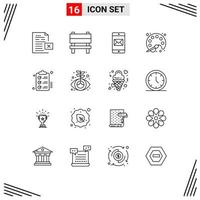 Pictogram Set of 16 Simple Outlines of checklist streamline interior pallet mail Editable Vector Design Elements