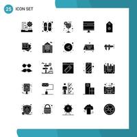 Group of 25 Modern Solid Glyphs Set for one news drink development computer Editable Vector Design Elements