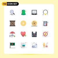 Pack of 16 creative Flat Colors of programing design computing coding mala Editable Pack of Creative Vector Design Elements