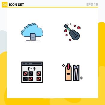 Modern Set of 4 Filledline Flat Colors and symbols such as cloud app file song develop Editable Vector Design Elements