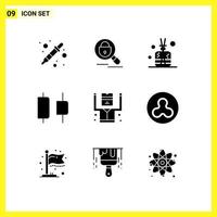 Mobile Interface Solid Glyph Set of 9 Pictograms of prisoner arrested aroma horizontal center Editable Vector Design Elements